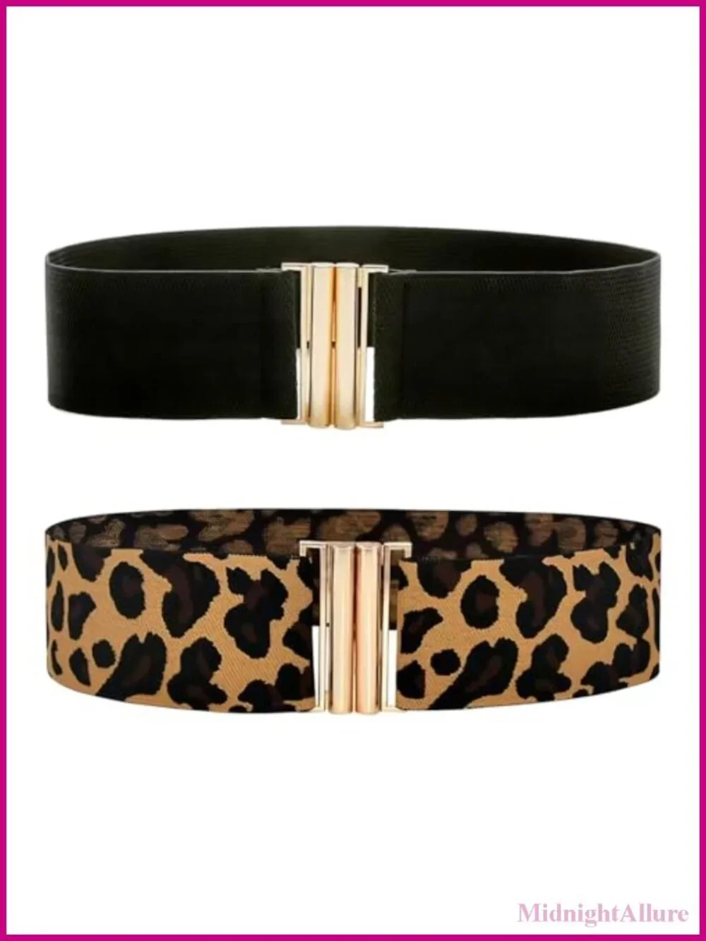 Women's Wide Elastic Waist Belt Set with Gold-Tone Buckle, Adjustable Stretch